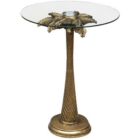 Table à café Palm en résine & verre trempé D40cm doré - Atmosphera créateur d'intérieur