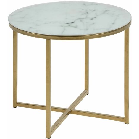 Table à café ronde effet marbre en verre et métal ALYSÉ