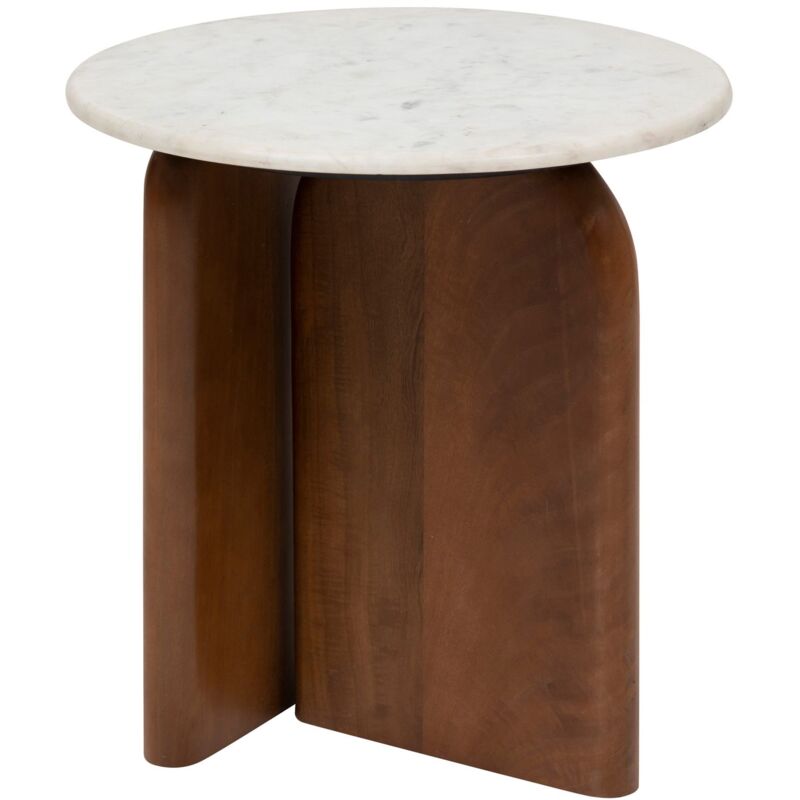 Table à café ronde en marbre et bois massif nanda