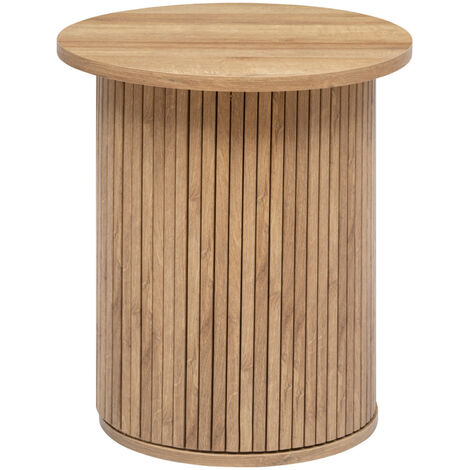 Table à café ronde en placage effet bois coloris naturel - Diamètre 45 x Hauteur 50 cm -PEGANE-