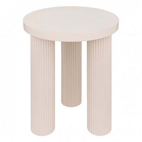 Table à café Table d'appoint ronde avec 3 pieds effet cannelé, coloris Ivoire - Diamètre 40 x Hauteur 45 cm