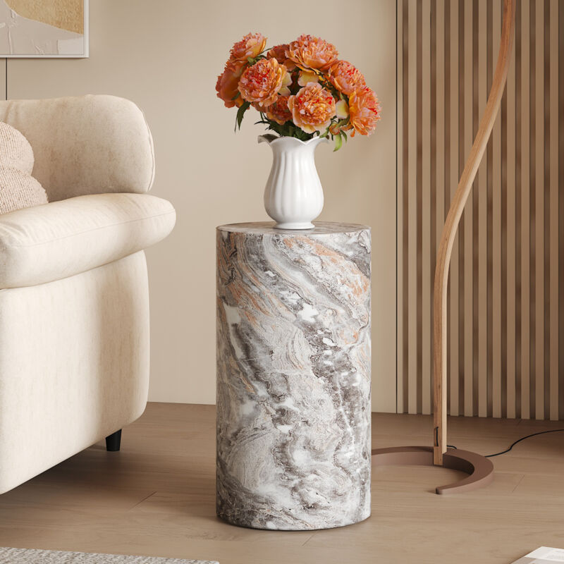 Table de café ronde élégante en MDF avec optique en marbre gris – Décoration moderne du salon au design minimaliste. Idéal comme petite table à