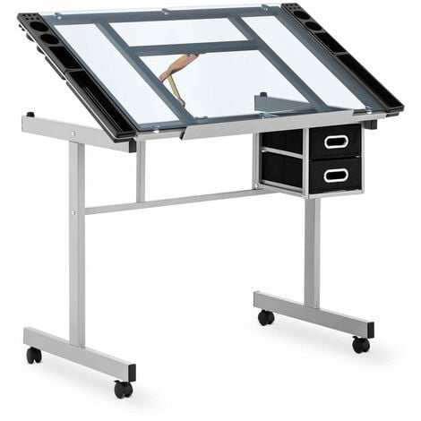Table à dessin bureau inclinable et réglable en hauteur 104 x 60 x 90 cm plateau en verre - Transparent
