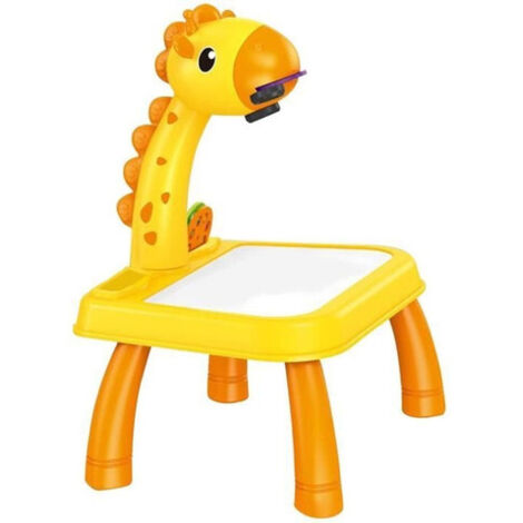 Table à dessin pour enfants avec projecteur, motif girafe, jaune clair,