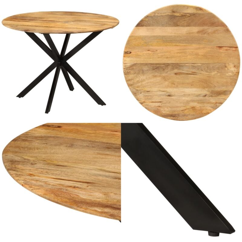 Table à dîner Ø110x78 cm Bois de manguier massif et acier - Table À Manger - Table Ronde - Bois Massif - Manguier - Design Moderne - Home & Living