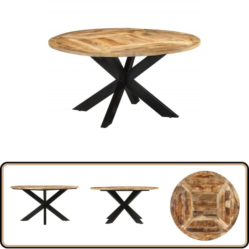 Table à dîner Ø150x76 cm bois de manguier massif brut - Table À Manger - Table Ronde - Table En Bois - Bois De Manguier - Design Vintage