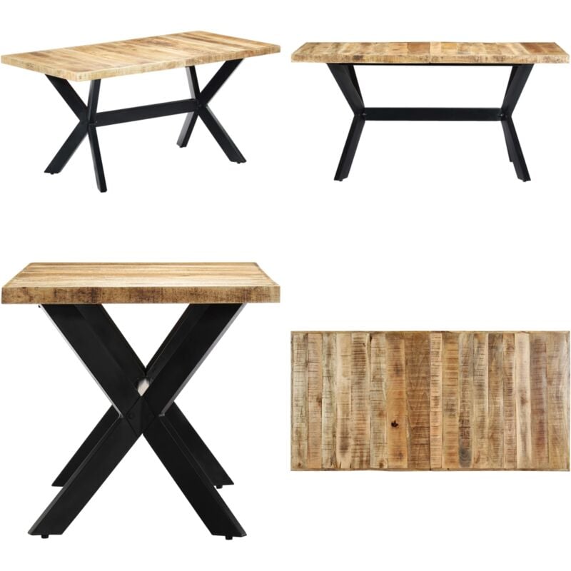 Table à manger 160x80x75 cm Bois de manguier massif brut - Table à Manger Industrielle - Table Repas Design - Table En Bois Massif - Table Vintage