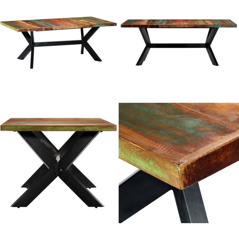 Table à manger 200x100x75 cm Bois de récupération solide - Table À Manger Industrielle - Table Repas Design - Table Bois Massif Récupéré - Meuble