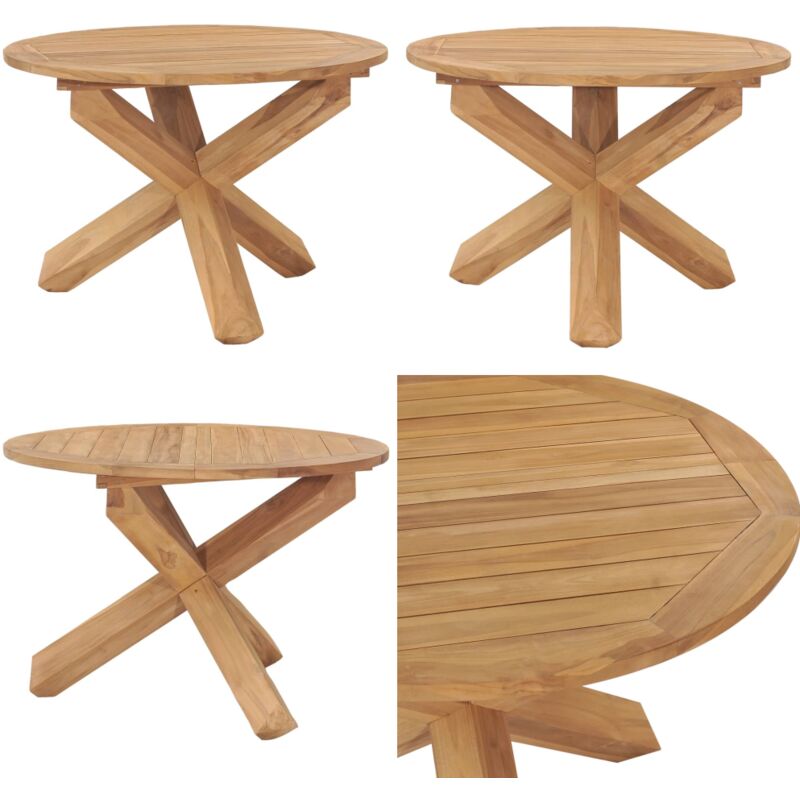 Table à dîner de jardin Ø110x75 cm Bois de teck massif - Table De Jardin - Table En Bois - Table Teck - Mobilier De Jardin - Décoration Extérieure