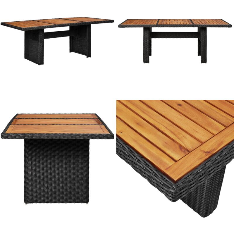 Table à manger de jardin Noir 200x100x74 cm Résine tressée - Table De Jardin - Table Repas Extérieur - Mobilier De Jardin - Table Acacia - Table