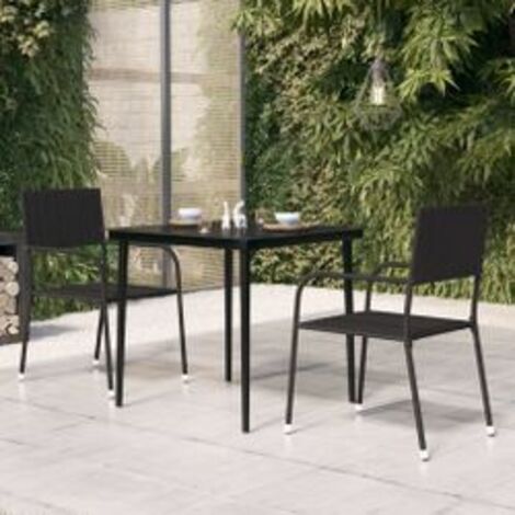 Table à dîner de jardin Noir 80x80x74 Acier et verre