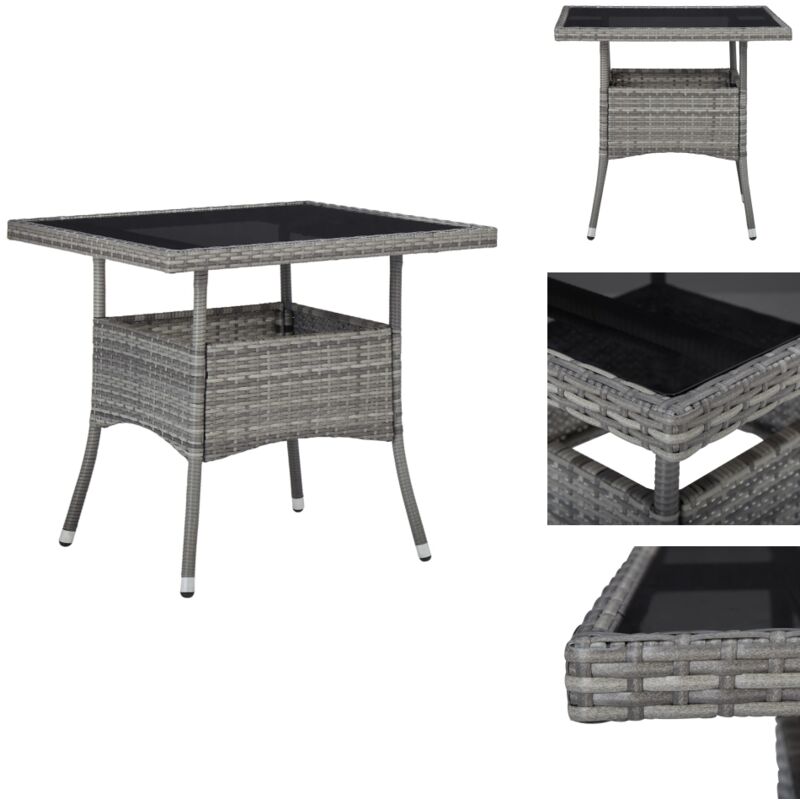 Table à dîner d'extérieur Gris Résine tressée et verre - Table De Jardin - Table Extérieure - Table En Résine Tressée - Table à Manger - Mobilier De
