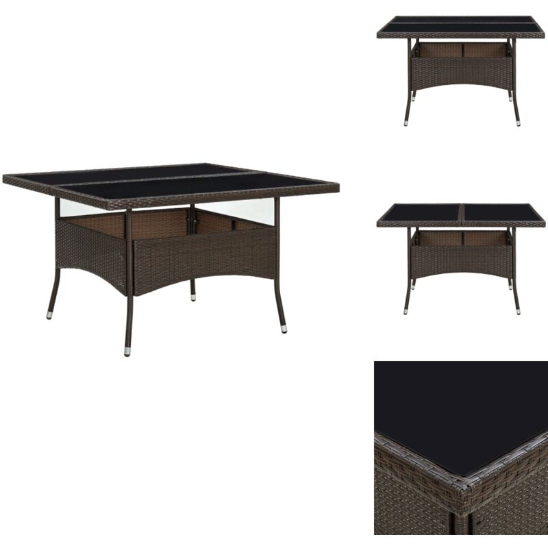 Table à dîner d'extérieur Marron Résine tressée et verre - Table à Manger Extérieur - Table Jardin - Table Résin Tressée - Table Aluminium - Mobilier