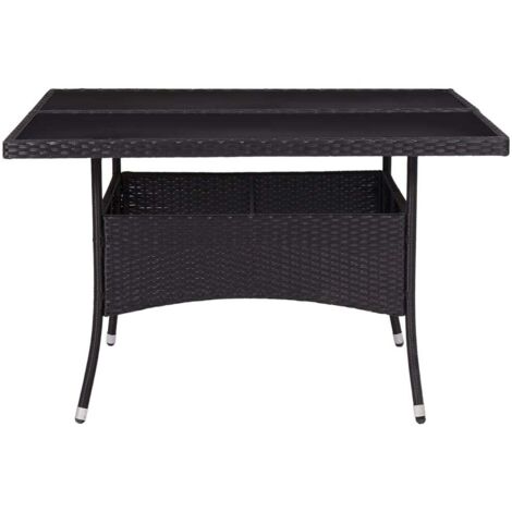 Table à dîner d'extérieur，Table de jardin Noir Résine tressée et verre CFW87664