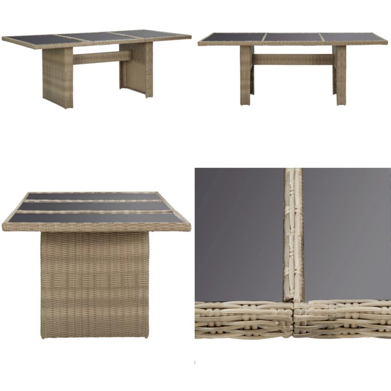 Table à manger Marron 200x100x74 cm Verre et résine tressée - Table De Jardin - Table Repas Extérieur - Mobilier De Jardin - Table En Résine Tressée