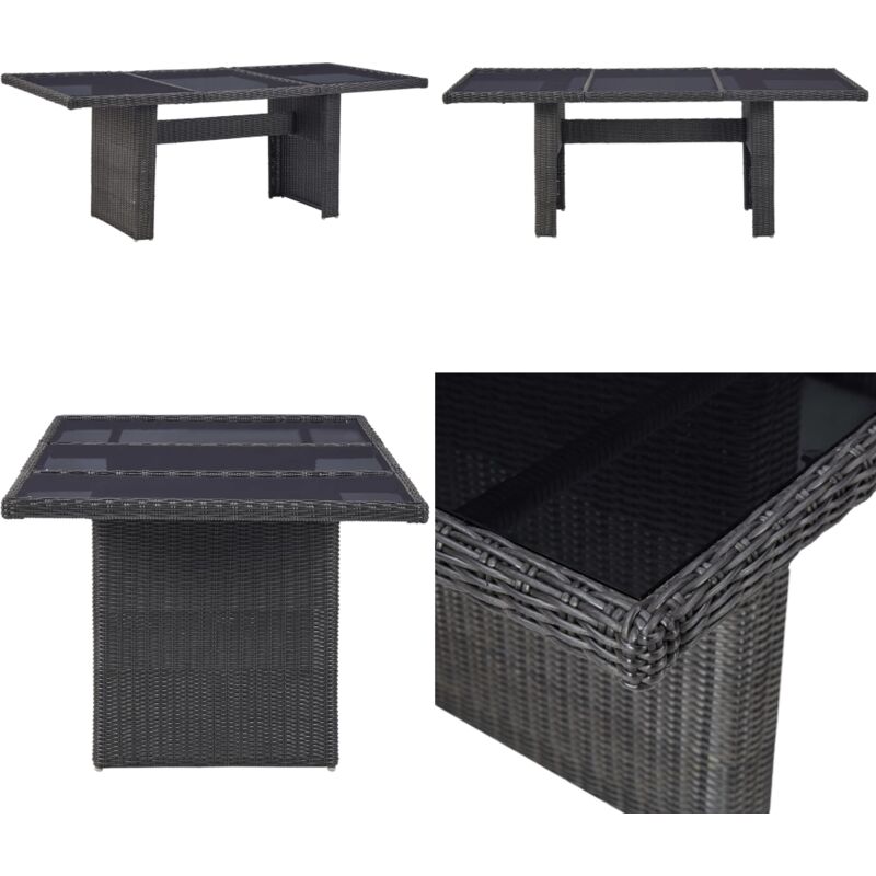 Table à manger Noir 200x100x74 cm Verre et résine tressée - Table De Jardin - Table Repas Extérieur - Mobilier De Jardin - Table En Résine Tressée