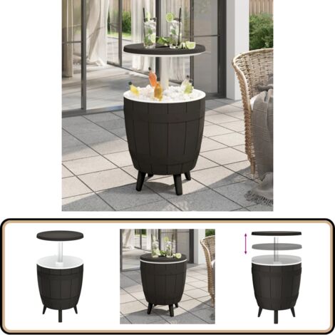 Table à glacière 3 en 1 noir polypropylène - Table À Glacière - Table De Jardin - Mobilier De Jardin - Table Extérieure - Table Bistrot