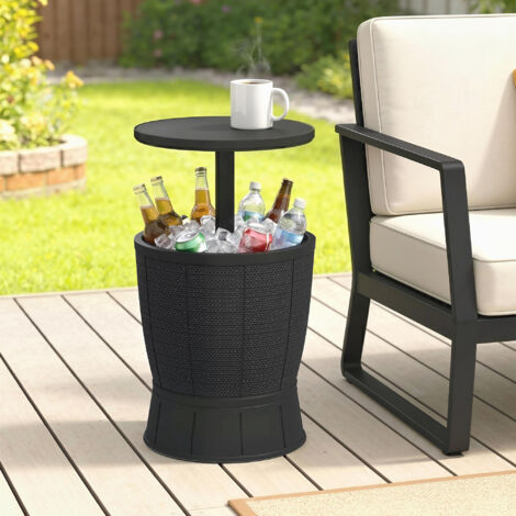 Table à glacière 3 en 1. table de cocktail avec seau à glace. plateau télescopique pour jardin. Ø 49 x 58-84 cm. noir