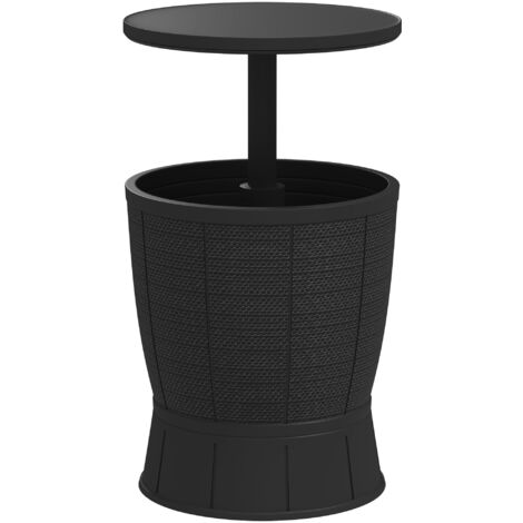 Table à glacière 3 en 1, table de cocktail avec seau à glace, plateau télescopique pour jardin, Ø 49 x 58-84 cm, noir