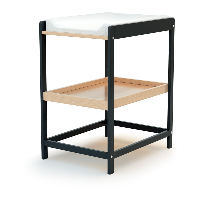 Table à langer 1 étagère confort en bois - Gris Graphite et Hêtre Verni - AT4