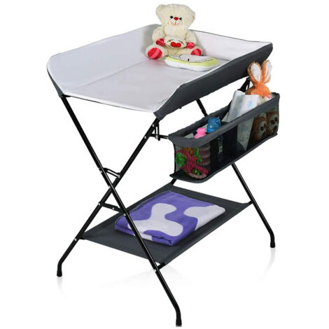 Table à Langer (Avec Panier de Rangement + Etagères) Gris