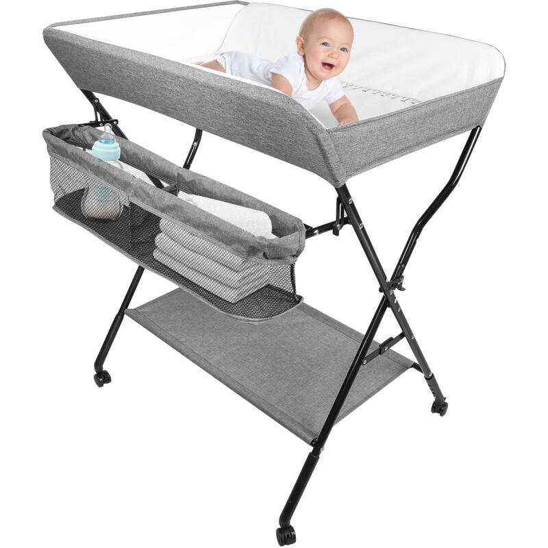Table à langer baignoire Table à langer pliable pour bébé avec panier de rangement gris