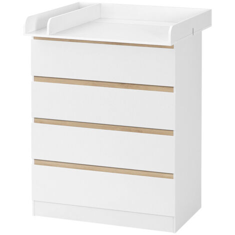 Table à langer blanche avec 4 tiroirs – Commode 80 × 75 × 109,2 cm, unité de rangement pour bébé, idéale pour chambre d’enfant