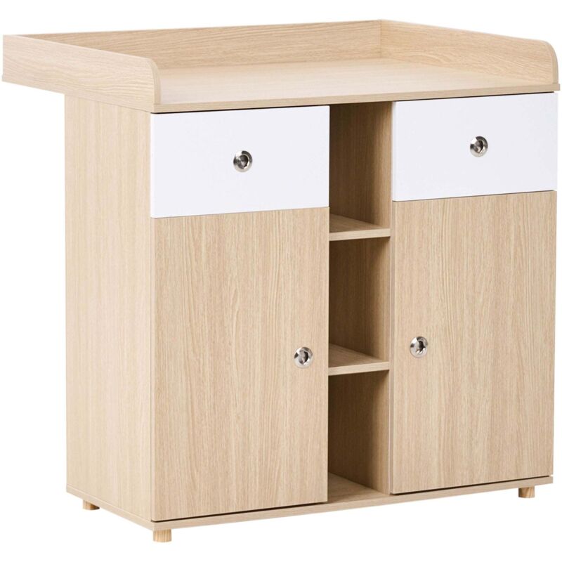 Table à Langer en Panneaux de Particules avec Étagères et Tiroirs Meuble Chambre Enfant Marron Clair Delisle
