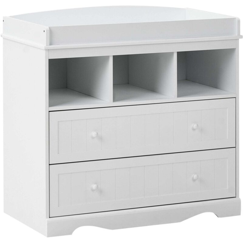 Table à Langer Moderne en Panneaux de Particules et MDF avec Étagères et Tiroirs Meuble Chambre Enfant Blanche Virden
