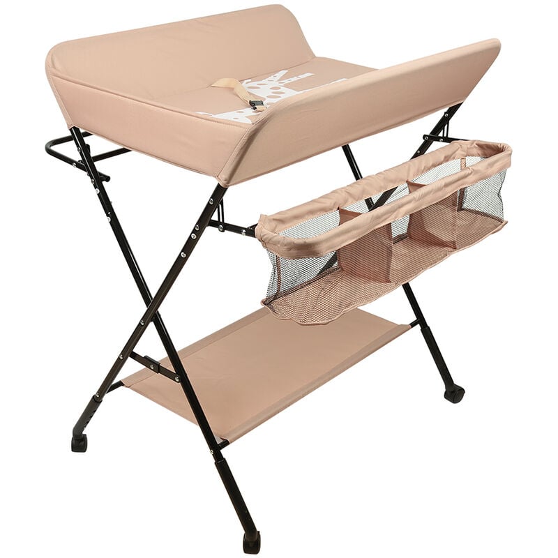 Hofuton Table à Langer Pliante avec Panier de Rangement Table à Langer Réglable en Hauteur avec Structure en Fer Charge Max 25KG pour Nouveaux-Nés