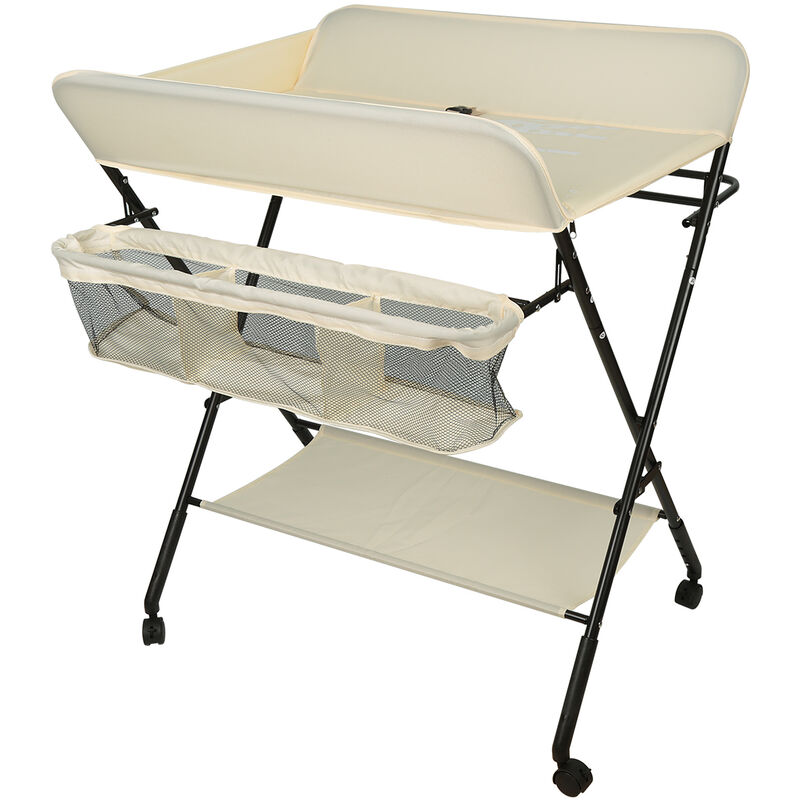 hofuton table à langer pliante avec panier de rangement table à langer réglable en hauteur avec structure en fer charge max 25kg pour nouveaux-nés