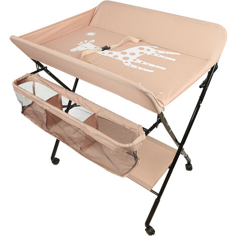 Table à langer pliante avec panier de rangement – Hauteur réglable 92-98 cm – Tissu imperméable – Roues universelles silencieuses – Jeobest