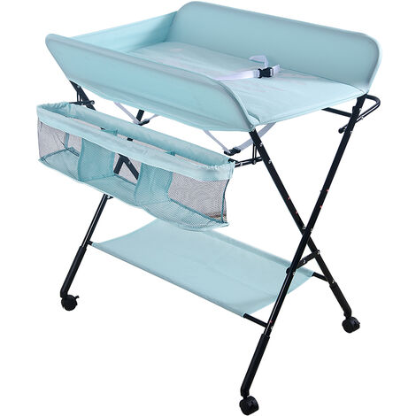 Table à Langer Pliante avec Panier de Rangement pour Nouveaux-Nés Chambre Bébé - Bleu ciel - Bleu