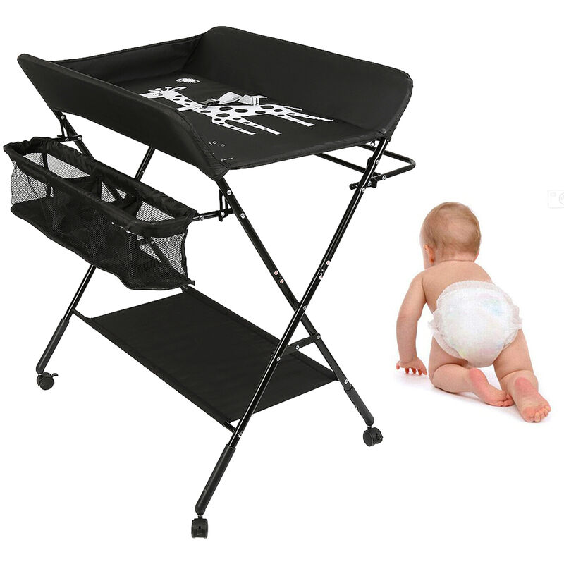 table à langer pliante avec panier de rangement à côté structure en fer charge max 25kg pour nouveaux-nés design ergonomique (noir)
