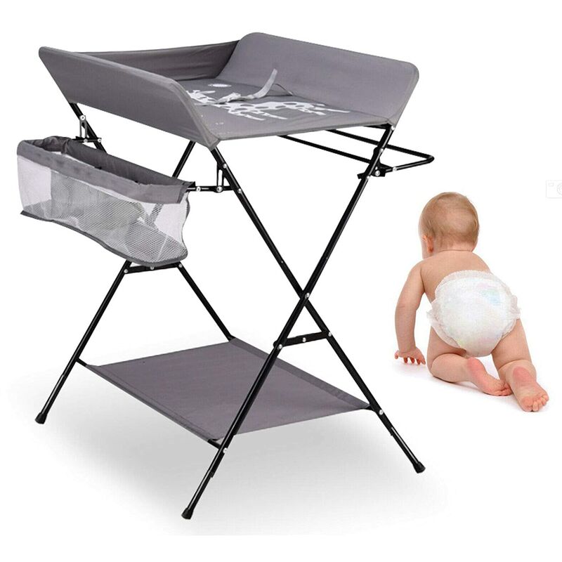 table à langer pliante avec panier de rangement à côté structure en fer charge max 25kg pour nouveaux-nés design ergonomique (gris)