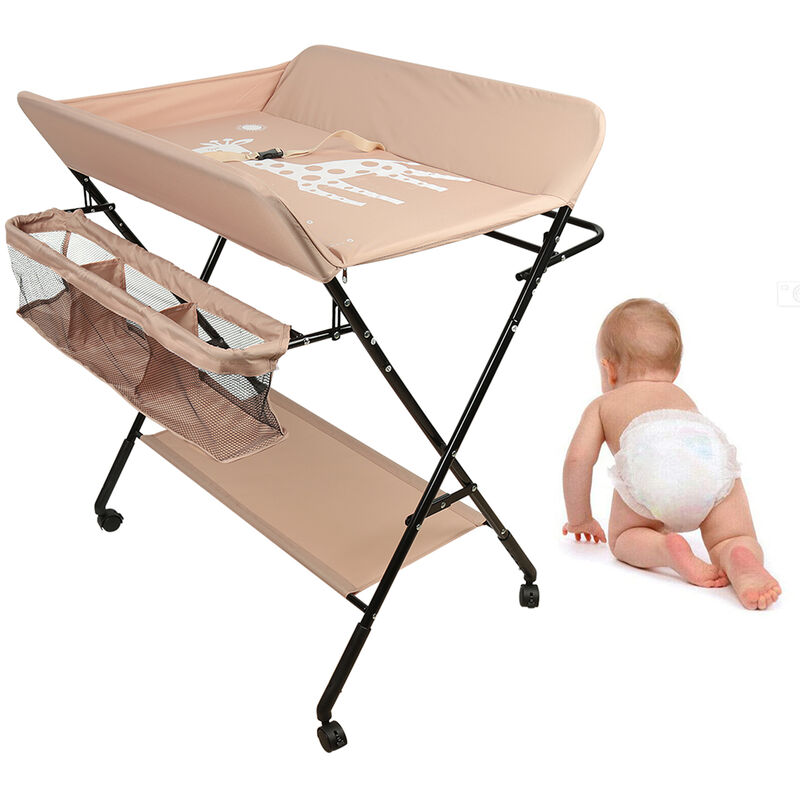 table à langer pliante avec panier de rangement à côté structure en fer charge max 25kg pour nouveaux-nés design ergonomique (kaki)