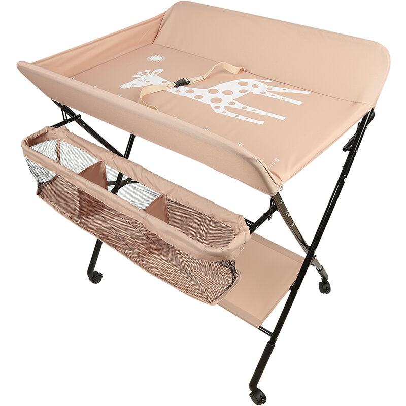 Jeobest - Table à Langer Pliante avec Panier de Rangement pour Nouveaux-Nés Chambre Bébé - Rose clair