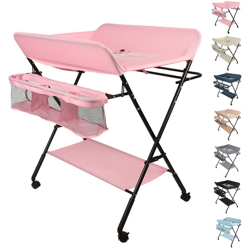 Table à Langer Pliable et Portable, Table à Langer Pliante Chambre Bébé Réglable en Hauteur (Rose)