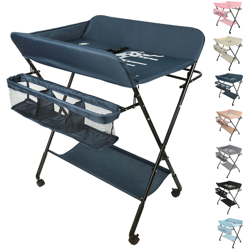 Skecten - Table à Langer Pliable et Portable, Table à Langer Pliante Chambre Bébé Réglable en Hauteur (Bleu Marine)