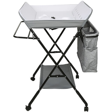 Table à Langer Pliante et Portable, Table à Langer Bébé avec Serrure de Sécurité, Réglable en Hauteur 93-99cm, Pas Besoin de Se Baisser, Gris