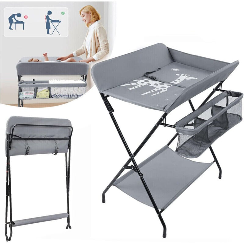 Table à langer Pliante pour bébé avec Panier de Rangement pour Nouveaux-Nés-Gris foncé