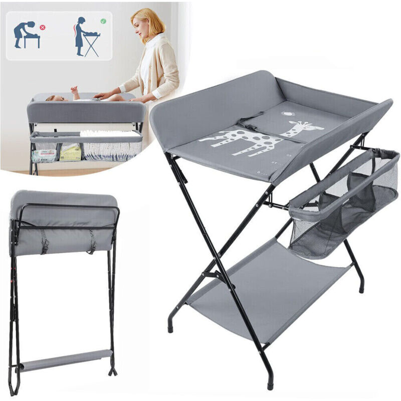 Neche – Table à langer pliante pour bébé – Dimensions 80x63x96 cm – Tissu Oxford imperméable – Panier de rangement inclus – Gris moderne