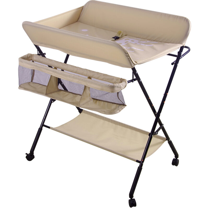Skecten - Table à Langer Pliable pour Bébé Avec roulettes, Station à Langer Portable pour Bébé Hauteur Réglable avec Sangle de Sécurité et Paniers de