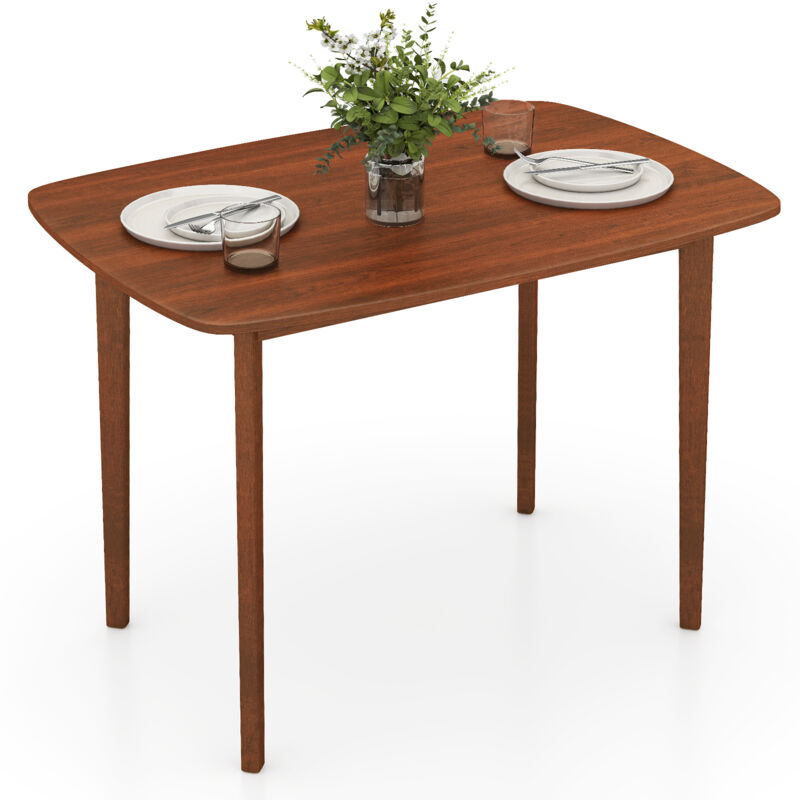 Table à Manger 110 CM pour 2-4 Personnes, Table de Cuisine Rectangulaire avec Pieds en Bois de Caoutchouc Solides, Charge 90 KG