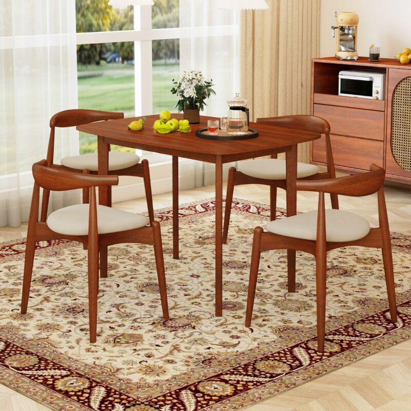 Table à Manger 110 CM pour 2-4 Personnes Table de Cuisine Rectangulaire avec Pieds en Bois de Caoutchouc Solides Charge 90 KG Noyer