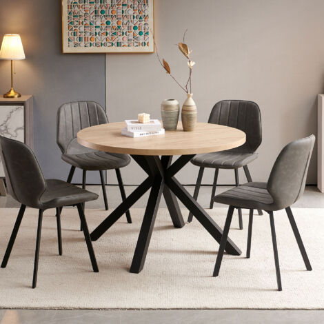 Table à manger 1,2 m finition naturel et pieds en métal noir - ALINA