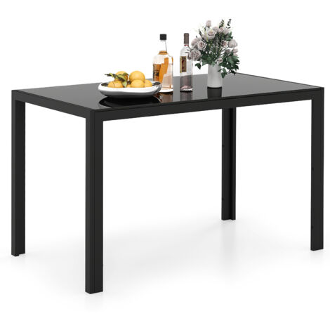 Table à Manger 120 cm pour 4 Personnes, Table de Cuisine Rectangulaire avec Plateau en Verre, Cadre en Métal, Noir