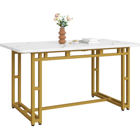 Table à manger  120x70 cm aux pieds dorés élégants - Structure métal robuste pour salle à manger et salon -Blanc