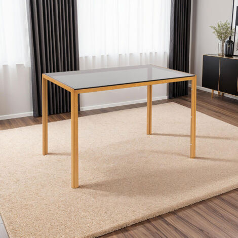 Table à manger 120x70x75 cm en verre trempé gris et naturel - MIRLEY