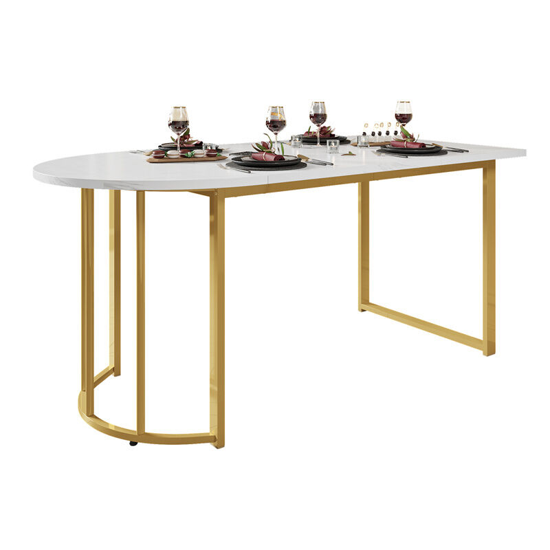 Fortuna Lai - Table à manger 138.9x80x75cm - structure en métal robuste, table cambre pour 4 à 6 personnes - Blanc